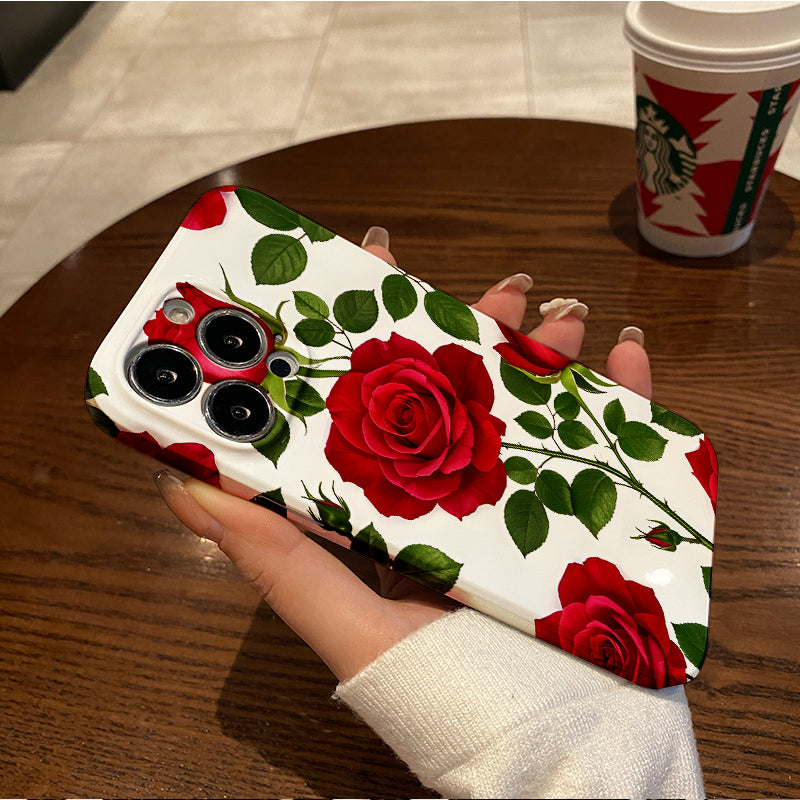 Elegant Red Roses Pattern on White Background Comfortable grip, durable and stylish, high-quality protective phone case for