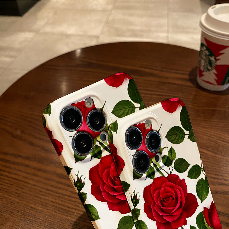 Elegant Red Roses Pattern on White Background Comfortable grip, durable and stylish, high-quality protective phone case for