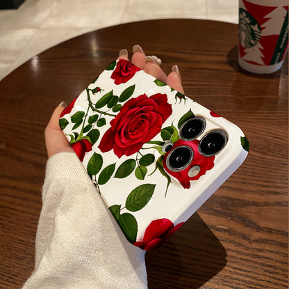 Elegant Red Roses Pattern on White Background Comfortable grip, durable and stylish, high-quality protective phone case for