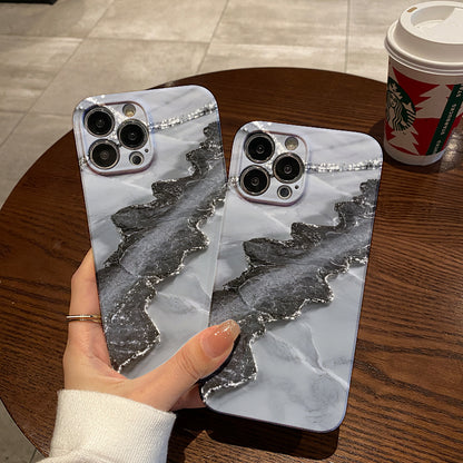 Gray Golden Marble Pattern Fashion Brand Pattern Full Coverage TPU Mobile Phone Case Suitable for iPhone11 12 13 14 15 16promax xr 78plus