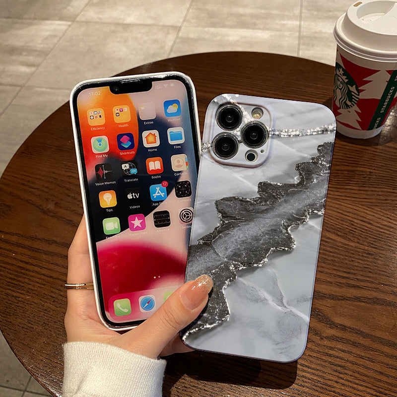 Gray Golden Marble Pattern Fashion Brand Pattern Full Coverage TPU Mobile Phone Case Suitable for iPhone11 12 13 14 15 16promax xr 78plus