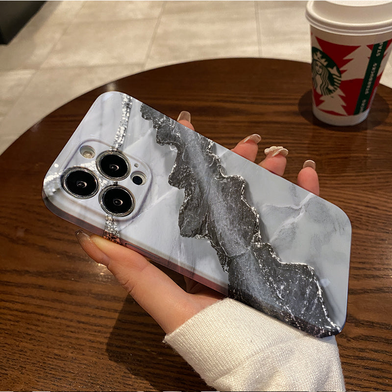 Gray Golden Marble Pattern Fashion Brand Pattern Full Coverage TPU Mobile Phone Case Suitable for iPhone11 12 13 14 15 16promax xr 78plus