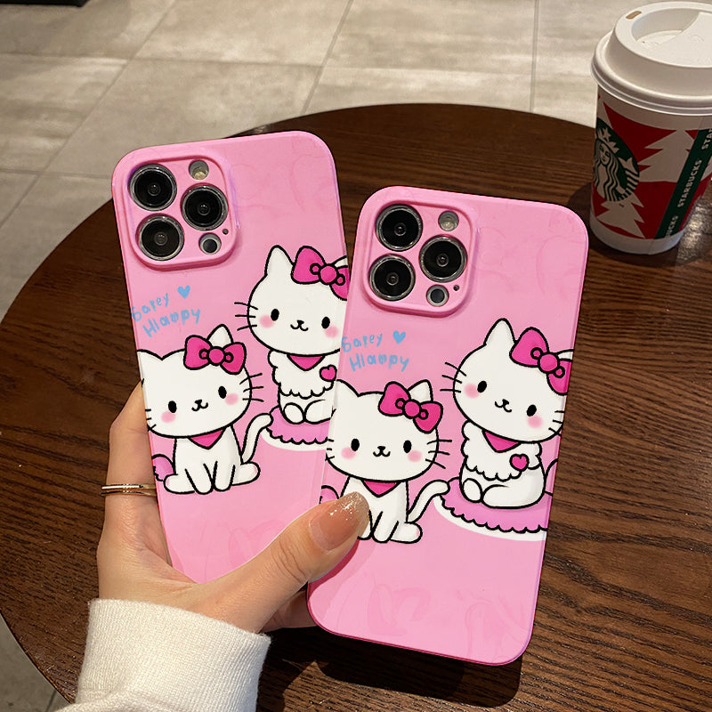 horized Two Cute Kittens Say Hello Phone Case Suitable for Iphone 16_15_14_13_12 Pro Max Cartoon Soft Wave Phone Protective Cover Suitable for Girls