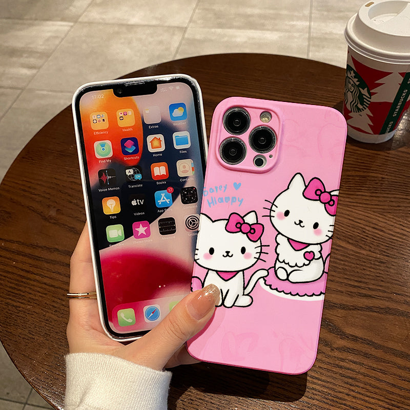 horized Two Cute Kittens Say Hello Phone Case Suitable for Iphone 16_15_14_13_12 Pro Max Cartoon Soft Wave Phone Protective Cover Suitable for Girls