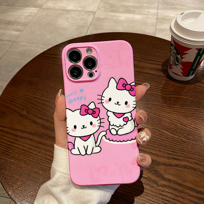 horized Two Cute Kittens Say Hello Phone Case Suitable for Iphone 16_15_14_13_12 Pro Max Cartoon Soft Wave Phone Protective Cover Suitable for Girls