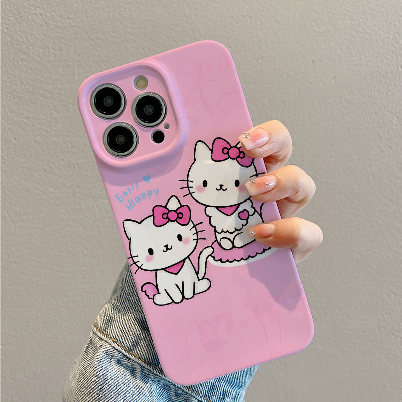 horized Two Cute Kittens Say Hello Phone Case Suitable for Iphone 16_15_14_13_12 Pro Max Cartoon Soft Wave Phone Protective Cover Suitable for Girls