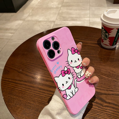 horized Two Cute Kittens Say Hello Phone Case Suitable for Iphone 16_15_14_13_12 Pro Max Cartoon Soft Wave Phone Protective Cover Suitable for Girls