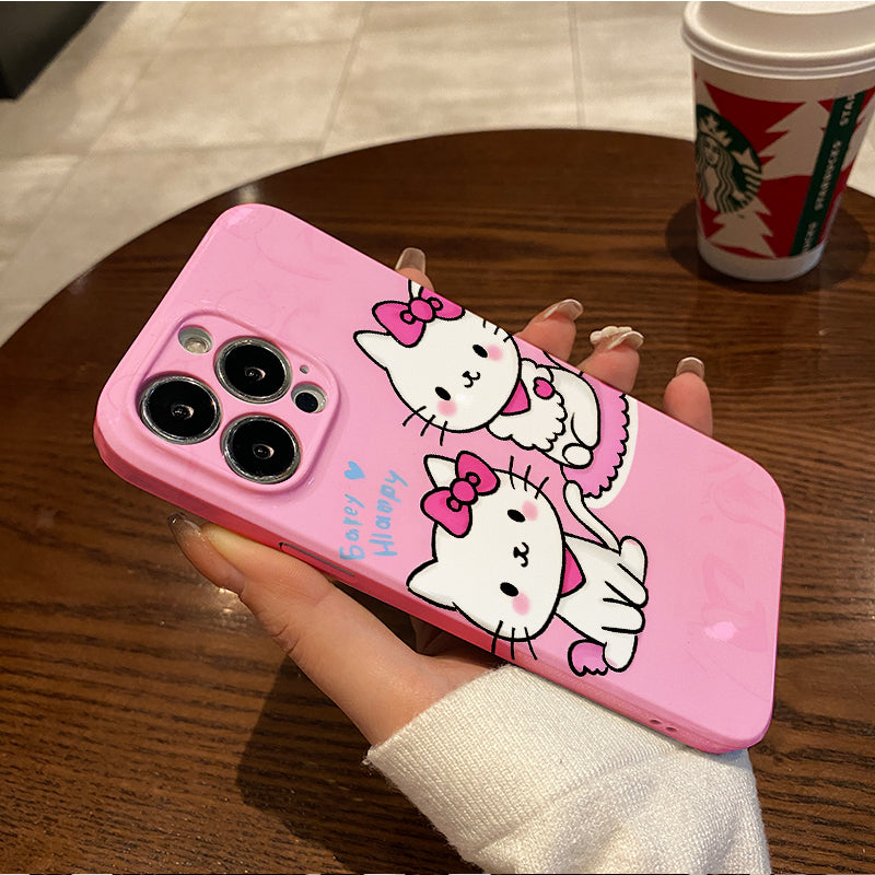 horized Two Cute Kittens Say Hello Phone Case Suitable for Iphone 16_15_14_13_12 Pro Max Cartoon Soft Wave Phone Protective Cover Suitable for Girls