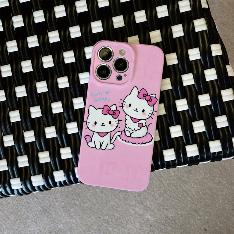 horized Two Cute Kittens Say Hello Phone Case Suitable for Iphone 16_15_14_13_12 Pro Max Cartoon Soft Wave Phone Protective Cover Suitable for Girls