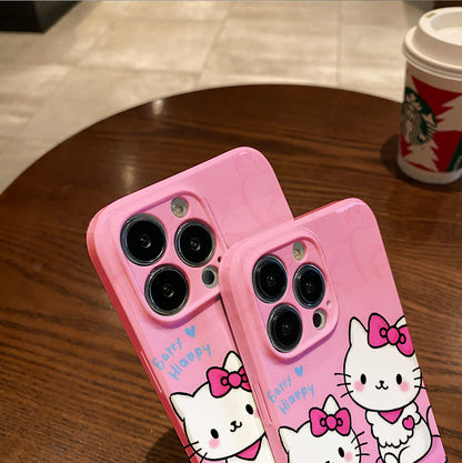 horized Two Cute Kittens Say Hello Phone Case Suitable for Iphone 16_15_14_13_12 Pro Max Cartoon Soft Wave Phone Protective Cover Suitable for Girls