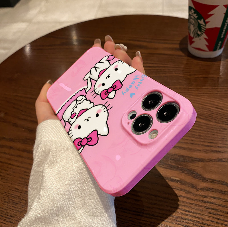 horized Two Cute Kittens Say Hello Phone Case Suitable for Iphone 16_15_14_13_12 Pro Max Cartoon Soft Wave Phone Protective Cover Suitable for Girls