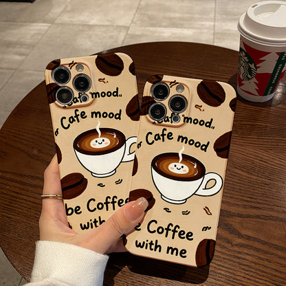 ingle Coffee-Themed Phone Case Featuring Patterns of Beans And Cups, Designed for Comfort, Durability, And Style, Offering High-Quality Protection.