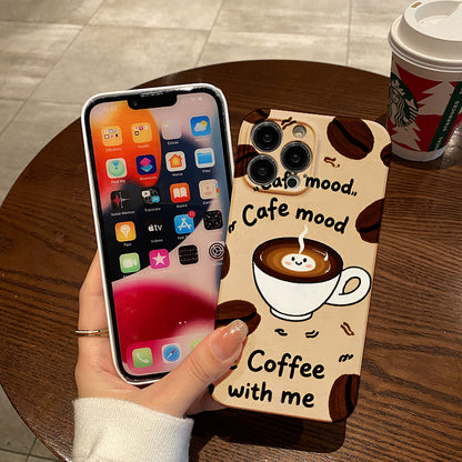 ingle Coffee-Themed Phone Case Featuring Patterns of Beans And Cups, Designed for Comfort, Durability, And Style, Offering High-Quality Protection.