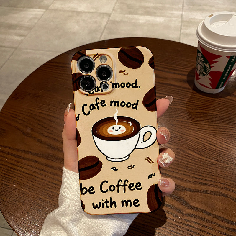 ingle Coffee-Themed Phone Case Featuring Patterns of Beans And Cups, Designed for Comfort, Durability, And Style, Offering High-Quality Protection.