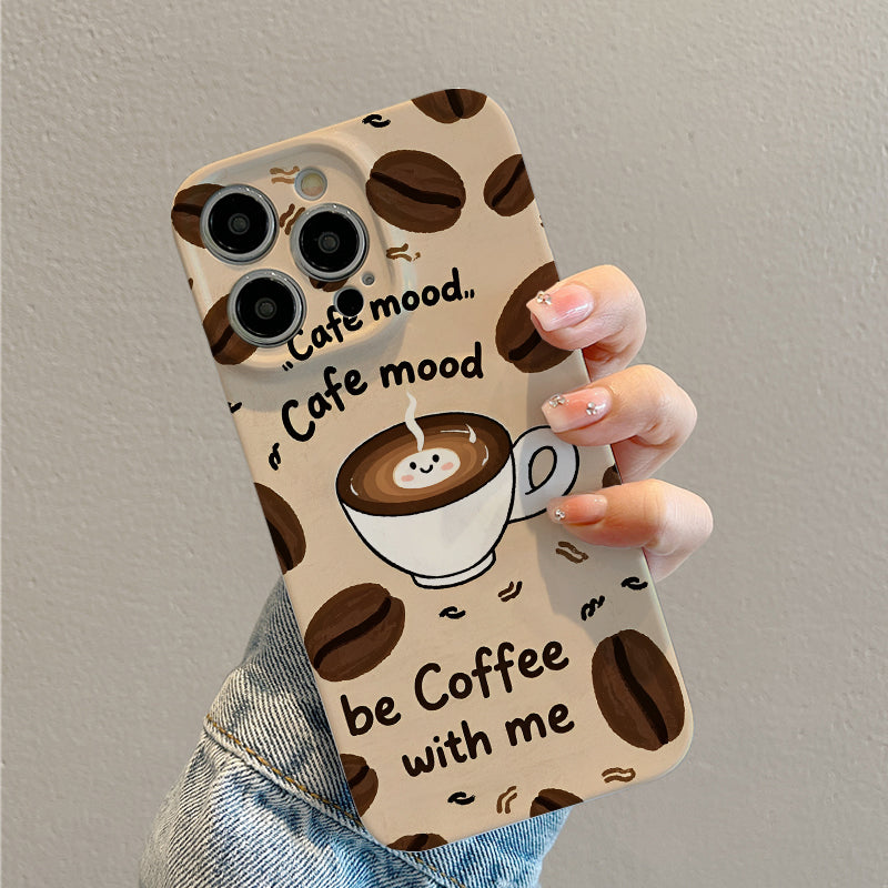 ingle Coffee-Themed Phone Case Featuring Patterns of Beans And Cups, Designed for Comfort, Durability, And Style, Offering High-Quality Protection.