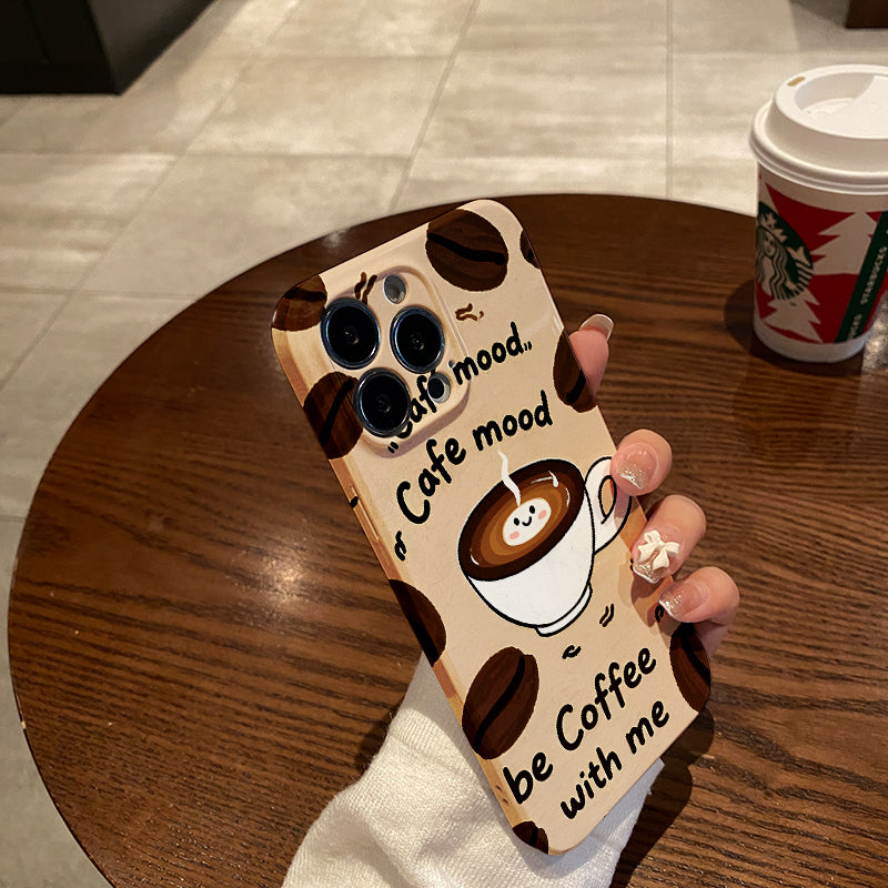 ingle Coffee-Themed Phone Case Featuring Patterns of Beans And Cups, Designed for Comfort, Durability, And Style, Offering High-Quality Protection.