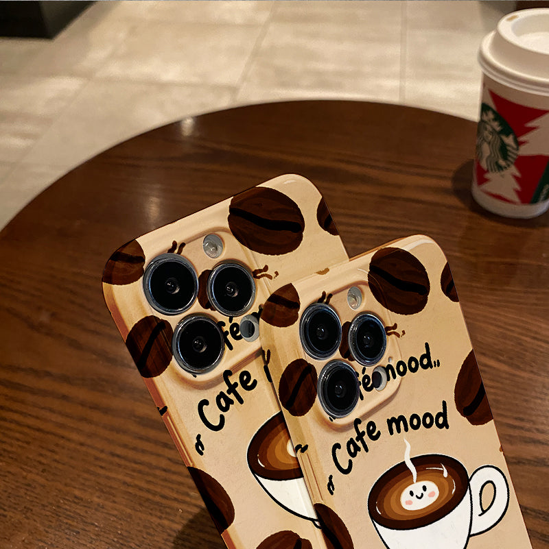 ingle Coffee-Themed Phone Case Featuring Patterns of Beans And Cups, Designed for Comfort, Durability, And Style, Offering High-Quality Protection.