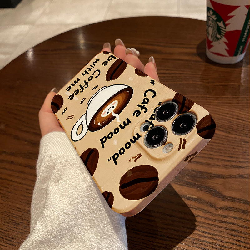 ingle Coffee-Themed Phone Case Featuring Patterns of Beans And Cups, Designed for Comfort, Durability, And Style, Offering High-Quality Protection.