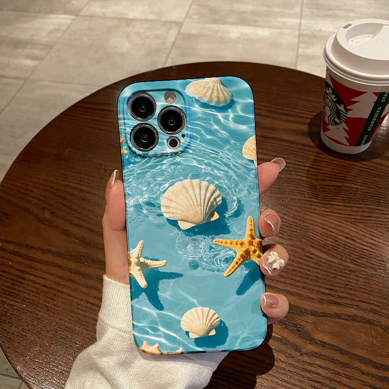 le Compatible Shiny Oil Printing 1pc Summer Shell Starfish Mobile Phone Case - Compatible with 16 1514 13 12 11Pro MaxPlusPlus