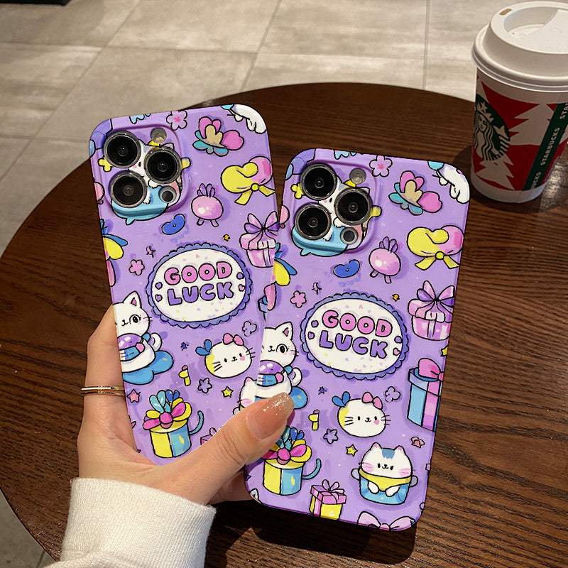 Lively Cute Cat Cartoon Phone Case, Suitable for Iphone 16Pro Max 15Pro_14Pro_ 13Pro _12Pro_12 Phone Case Small Gentle And Cute Style Female, Anti-Fall, Anti-Scratch Explosion-Proof Phone Case