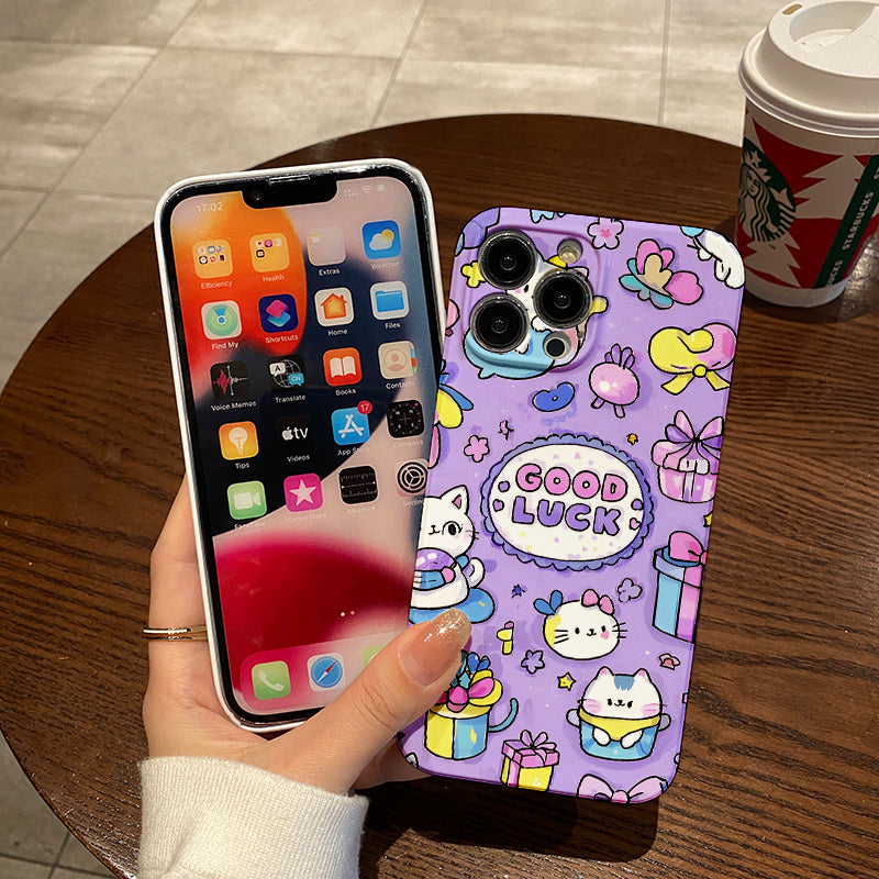 Lively Cute Cat Cartoon Phone Case, Suitable for Iphone 16Pro Max 15Pro_14Pro_ 13Pro _12Pro_12 Phone Case Small Gentle And Cute Style Female, Anti-Fall, Anti-Scratch Explosion-Proof Phone Case