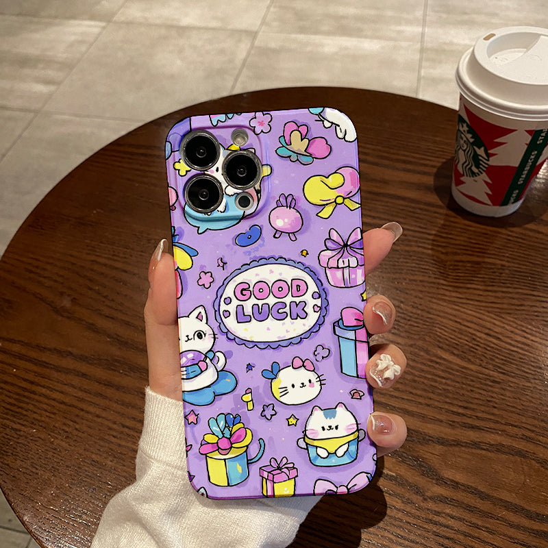 Lively Cute Cat Cartoon Phone Case, Suitable for Iphone 16Pro Max 15Pro_14Pro_ 13Pro _12Pro_12 Phone Case Small Gentle And Cute Style Female, Anti-Fall, Anti-Scratch Explosion-Proof Phone Case