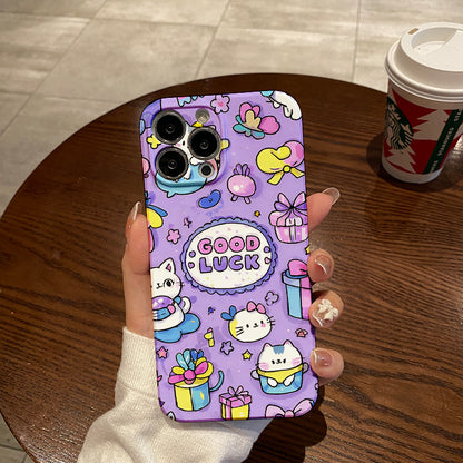 Lively Cute Cat Cartoon Phone Case, Suitable for Iphone 16Pro Max 15Pro_14Pro_ 13Pro _12Pro_12 Phone Case Small Gentle And Cute Style Female, Anti-Fall, Anti-Scratch Explosion-Proof Phone Case