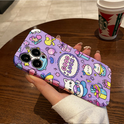 Lively Cute Cat Cartoon Phone Case, Suitable for Iphone 16Pro Max 15Pro_14Pro_ 13Pro _12Pro_12 Phone Case Small Gentle And Cute Style Female, Anti-Fall, Anti-Scratch Explosion-Proof Phone Case