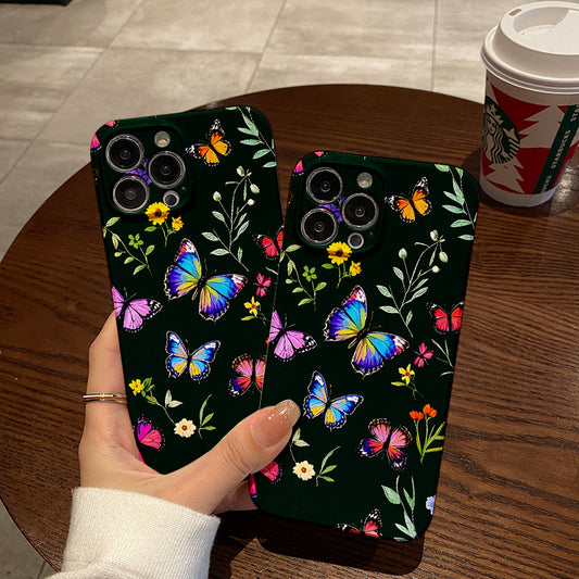 Merry Christmas Mobile Phone Case with Painted Floral Print Pattern Design, Suitable for iPhone 16, 15, 14, 13, Mini 12, 11, Pro Max, Pro, Plus, XR, XS Max, XS, X Series. Latest Protective Film TPU Durable