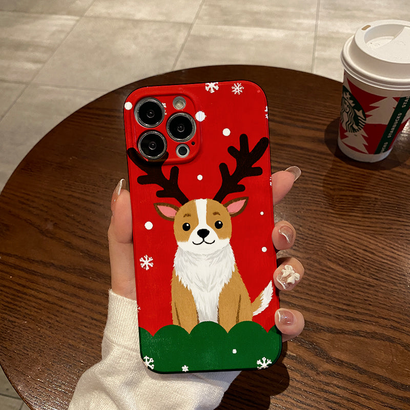 mobile phone protective case with Christmas corgi pattern design, suitable for iPhone 16, 15, 14, 13 Mini, 12, 11 Pro Max, Pro Plus, XR, XS Max, XS, X series. Latest anti-drop and shockproof film PC durable