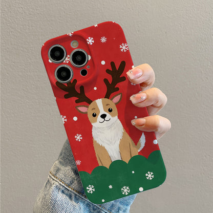 mobile phone protective case with Christmas corgi pattern design, suitable for iPhone 16, 15, 14, 13 Mini, 12, 11 Pro Max, Pro Plus, XR, XS Max, XS, X series. Latest anti-drop and shockproof film PC durable