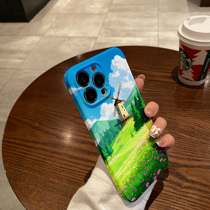 Mobile Phone Protective Case with landscape on the field pattern design, suitable for iPhone 16 15 14 13 Mini 12 11 Pro Max Pro Plus XR XS Max XS X series. Latest protective film, PC durable shell. Christma