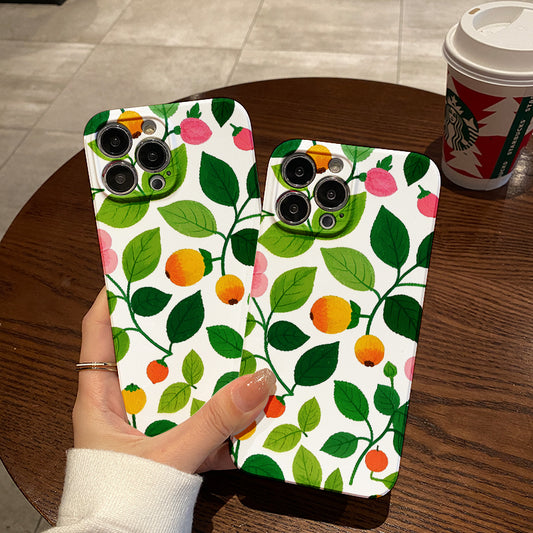 mobile phone protective case with leaf pattern design, suitable for iPhone 16, 15, 14, 13 Mini, 12, 11 Pro Max, Pro Plus, XR, XS Max, XS, X series. Latest anti-drop and shockproof film PC durable shell