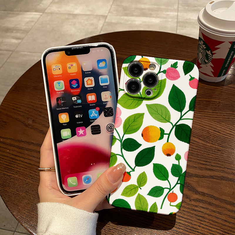 mobile phone protective case with leaf pattern design, suitable for iPhone 16, 15, 14, 13 Mini, 12, 11 Pro Max, Pro Plus, XR, XS Max, XS, X series. Latest anti-drop and shockproof film PC durable shell