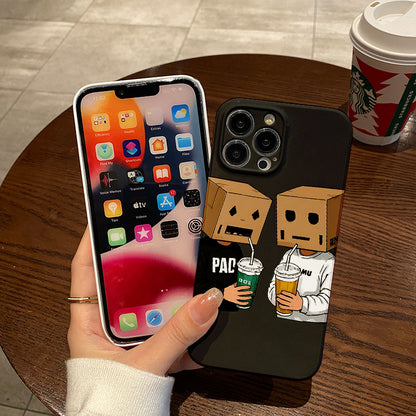 ne Case for Iphone 16 15 Pro Max 14 Plus 13 12 11 Protective 11Pro 12Pro 13Pro High-Quality Funda 14Pro 15Pro 16Pro Shockproof Cover Drink Coffee Boy Paper Box Man Pattern