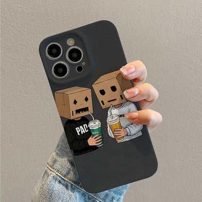 ne Case for Iphone 16 15 Pro Max 14 Plus 13 12 11 Protective 11Pro 12Pro 13Pro High-Quality Funda 14Pro 15Pro 16Pro Shockproof Cover Drink Coffee Boy Paper Box Man Pattern