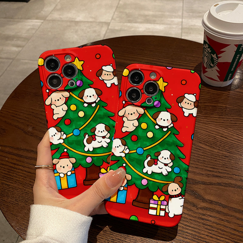 nique style phone case with lens protection and shockproof function featuring cute characters , Pochacco, Cinnamoroll for Christmas, exquisite Christmas tree