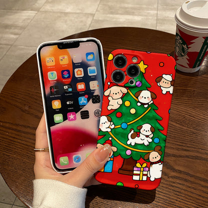 nique style phone case with lens protection and shockproof function featuring cute characters , Pochacco, Cinnamoroll for Christmas, exquisite Christmas tree