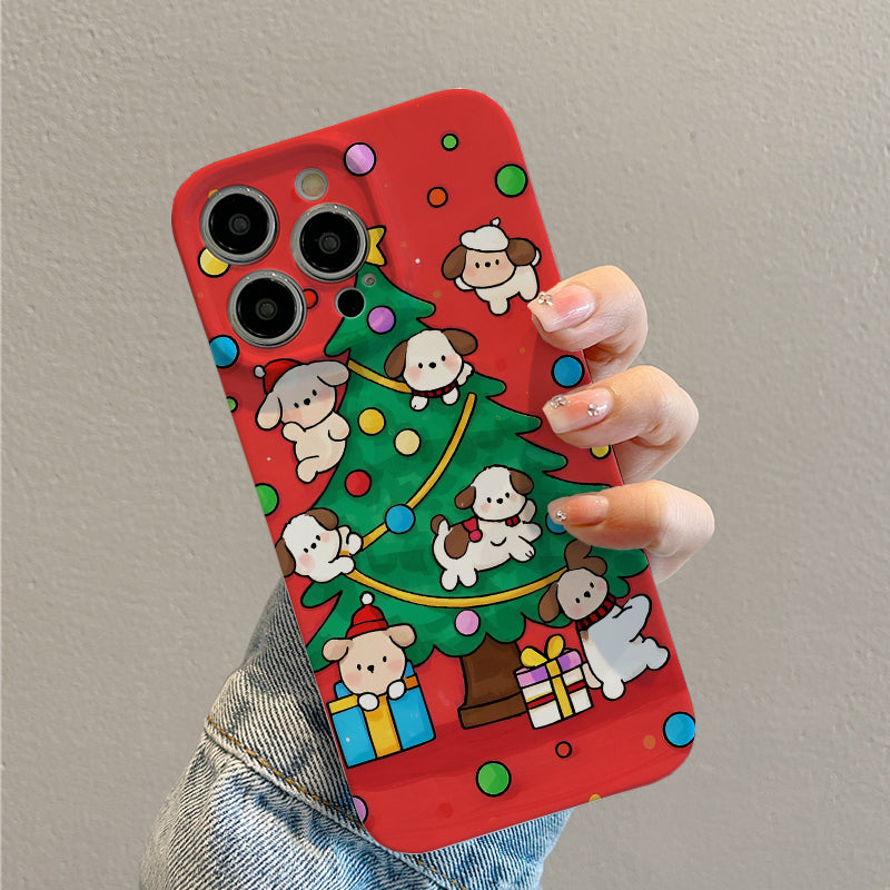 nique style phone case with lens protection and shockproof function featuring cute characters , Pochacco, Cinnamoroll for Christmas, exquisite Christmas tree