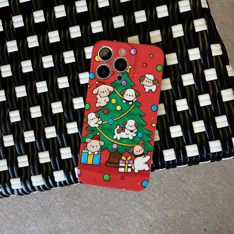 nique style phone case with lens protection and shockproof function featuring cute characters , Pochacco, Cinnamoroll for Christmas, exquisite Christmas tree