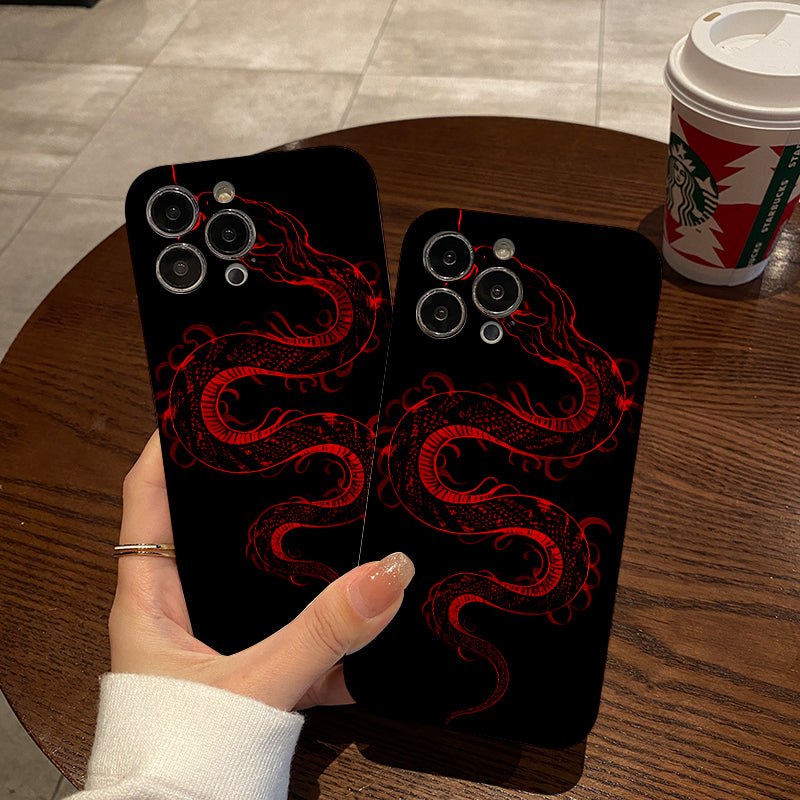 obile Phone Case with a Fierce Snake Pattern Outlined by Red Lines on a Background, Unique, with a Simple And Fashionable Style, with Lens Protection And Shock Absorption, Applicable to Iphone Series 1