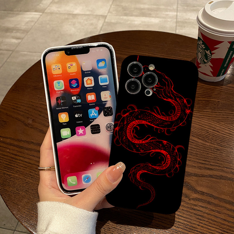 obile Phone Case with a Fierce Snake Pattern Outlined by Red Lines on a Background, Unique, with a Simple And Fashionable Style, with Lens Protection And Shock Absorption, Applicable to Iphone Series 1