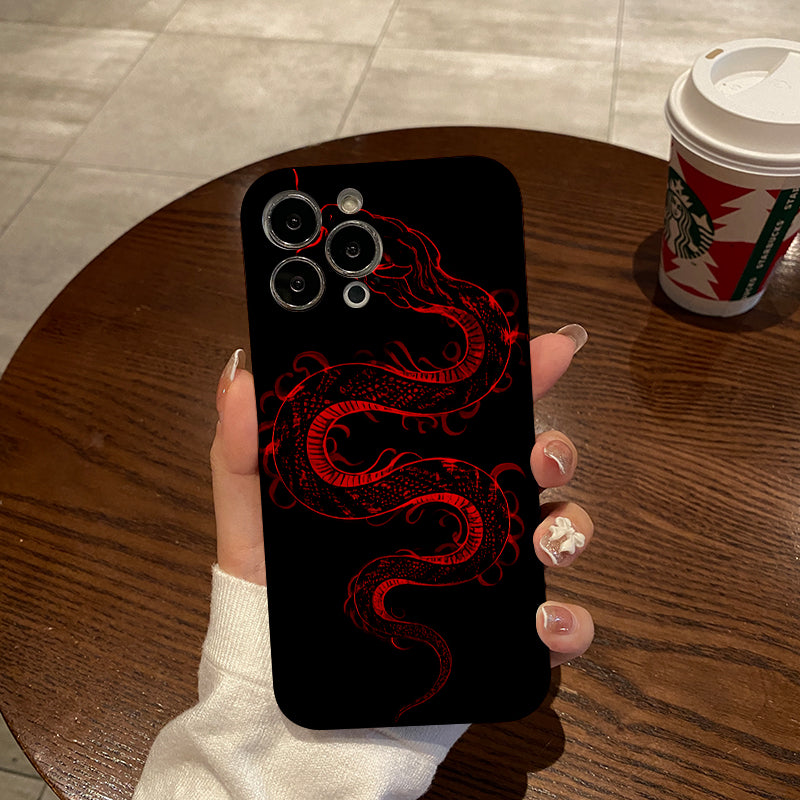 obile Phone Case with a Fierce Snake Pattern Outlined by Red Lines on a Background, Unique, with a Simple And Fashionable Style, with Lens Protection And Shock Absorption, Applicable to Iphone Series 1