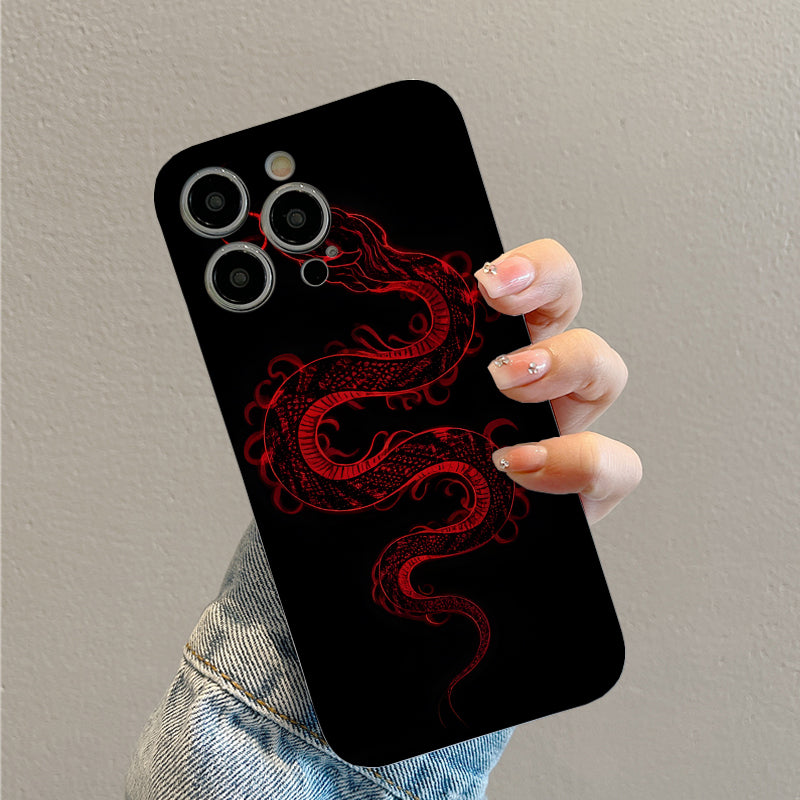 obile Phone Case with a Fierce Snake Pattern Outlined by Red Lines on a Background, Unique, with a Simple And Fashionable Style, with Lens Protection And Shock Absorption, Applicable to Iphone Series 1