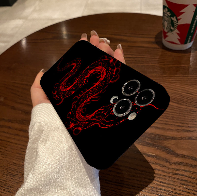 obile Phone Case with a Fierce Snake Pattern Outlined by Red Lines on a Background, Unique, with a Simple And Fashionable Style, with Lens Protection And Shock Absorption, Applicable to Iphone Series 1