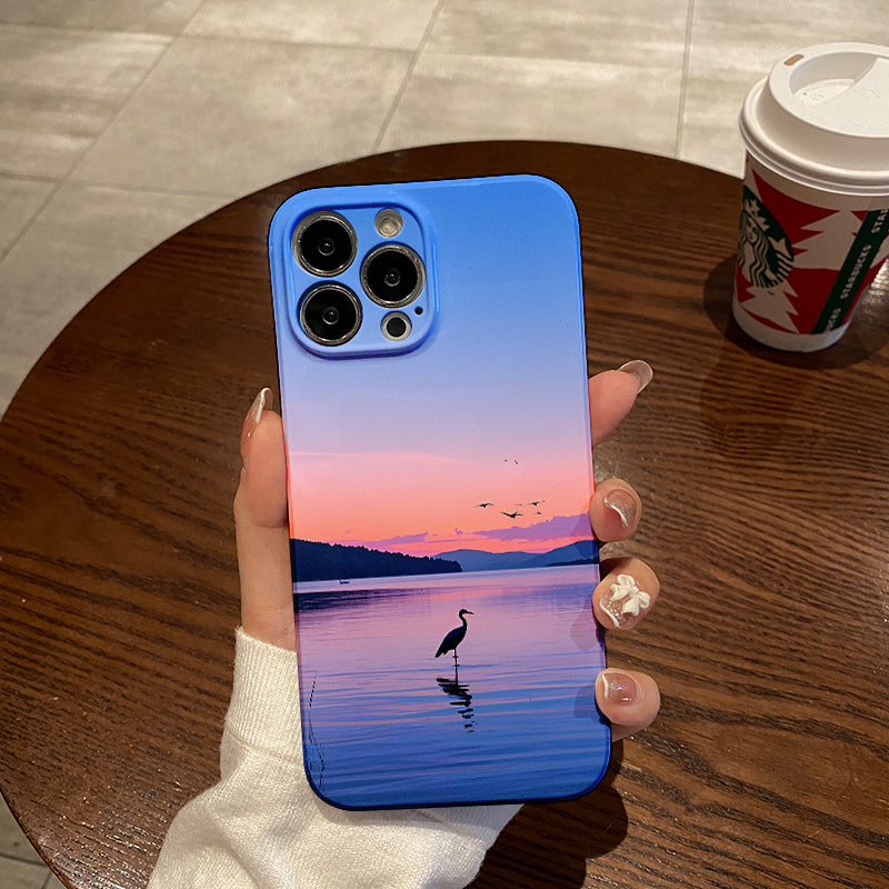 obile Phone Case with Colorful Birds' Reflections in the Water by the Riverside at Sunset, Poetic and Elegant, with a Unique Style, with Lens Protection and Shock Absorption, Applicable to for iPhone Series