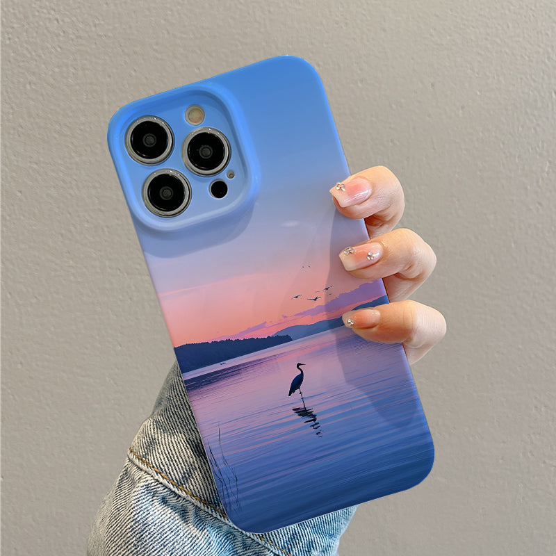 obile Phone Case with Colorful Birds' Reflections in the Water by the Riverside at Sunset, Poetic and Elegant, with a Unique Style, with Lens Protection and Shock Absorption, Applicable to for iPhone Series