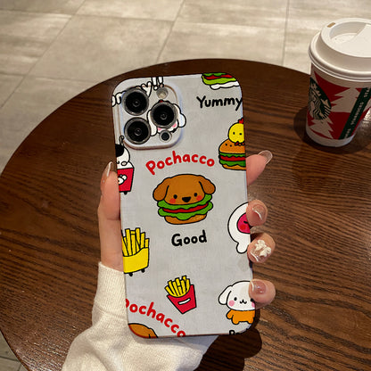 Pochacco Cartoon Phone Case, Designed for Various Iphone Models Including The Pro Max And Mini Versions, Is Perfect for Hamburger Lovers.