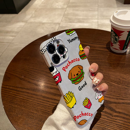 Pochacco Cartoon Phone Case, Designed for Various Iphone Models Including The Pro Max And Mini Versions, Is Perfect for Hamburger Lovers.