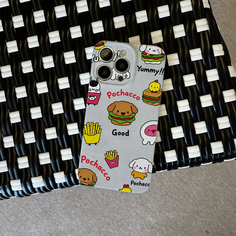 Pochacco Cartoon Phone Case, Designed for Various Iphone Models Including The Pro Max And Mini Versions, Is Perfect for Hamburger Lovers.